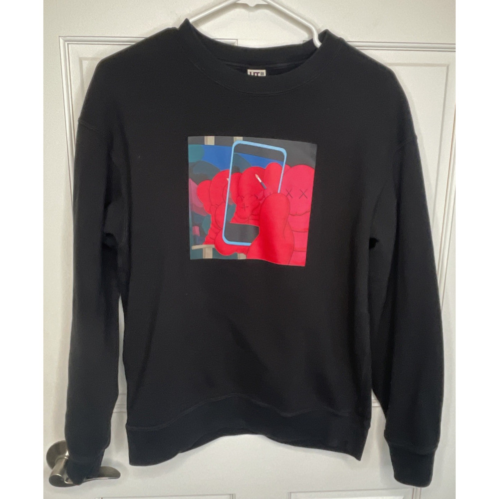 Uniqlo KAWS x Warhol Graphic Sweatshirt Men Sz S Black Cotton Streetwear Artsy